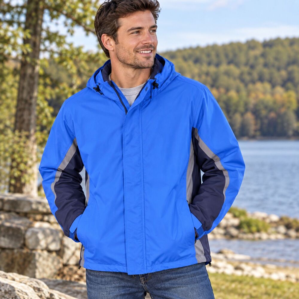 Lands End Mens Size XL (46-48) Blue Hooded Jacket Full Zip Coat Outdoors Hiking
